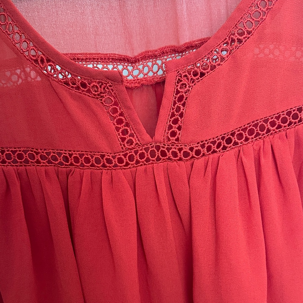 LOFT Red Ruffle Sleeve Blouse - Picture 7 of 7